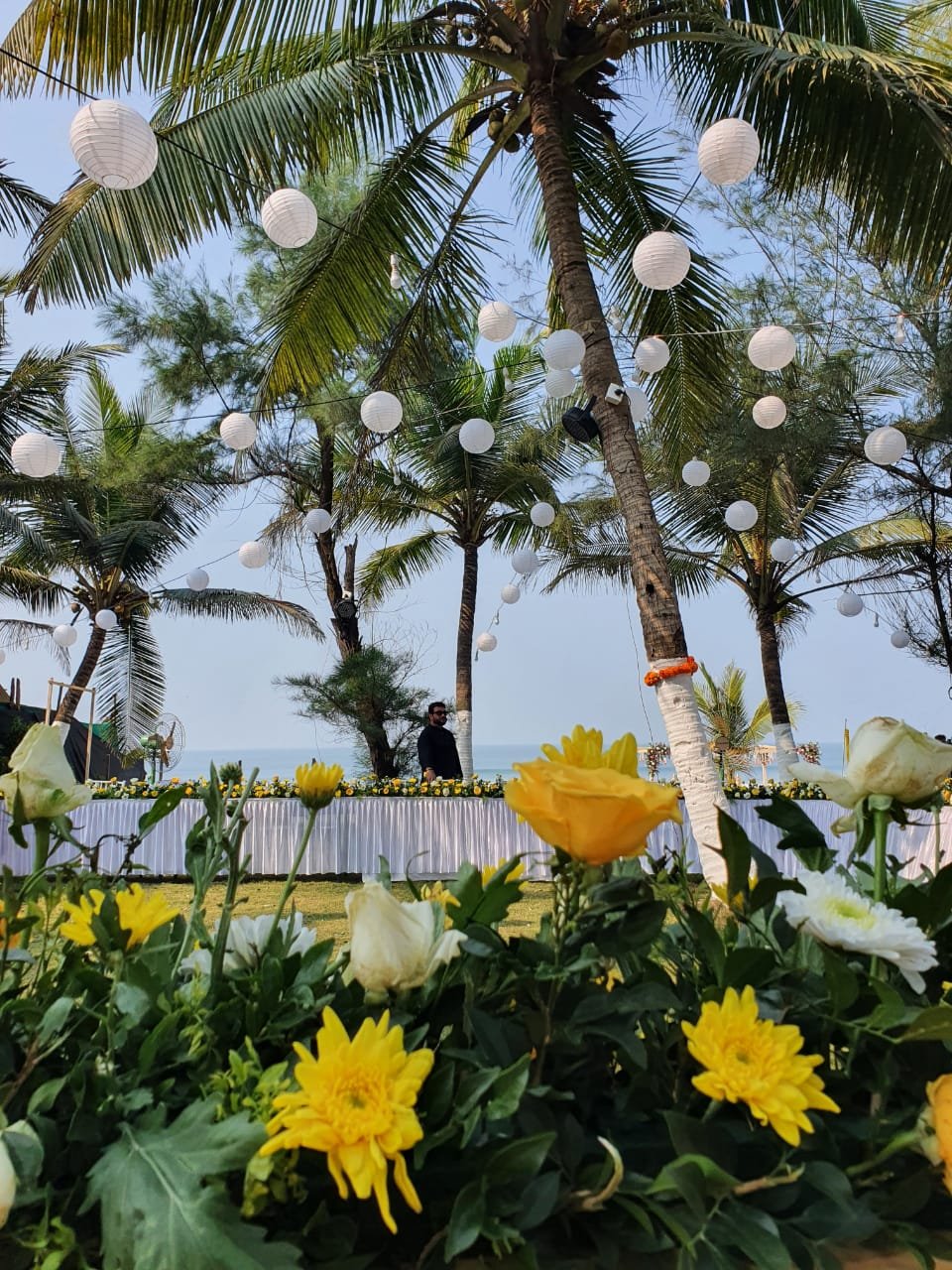 Palm garden decorated with lanterns and flowers